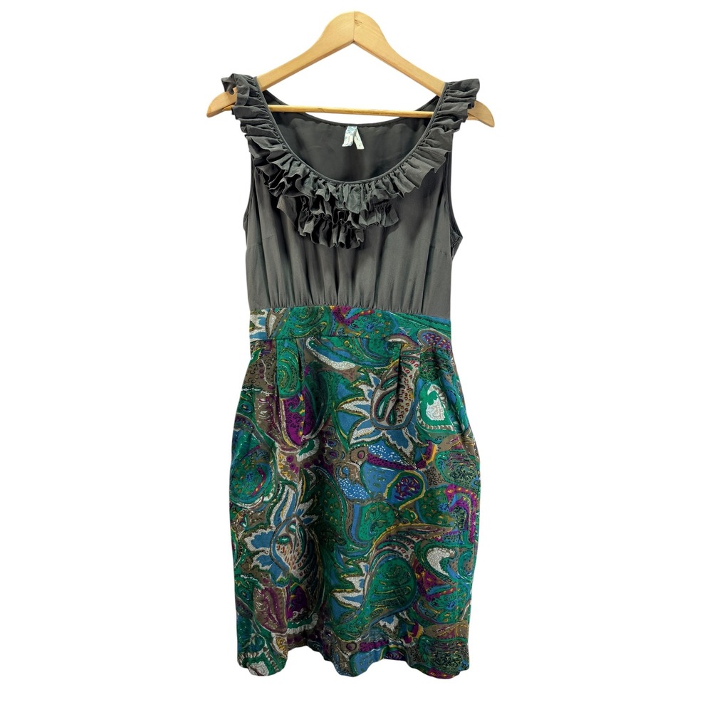 Maeve Paisley Silk Ruffle Mini Dress Womens 6 Boho Anthropologie Seaside Fields